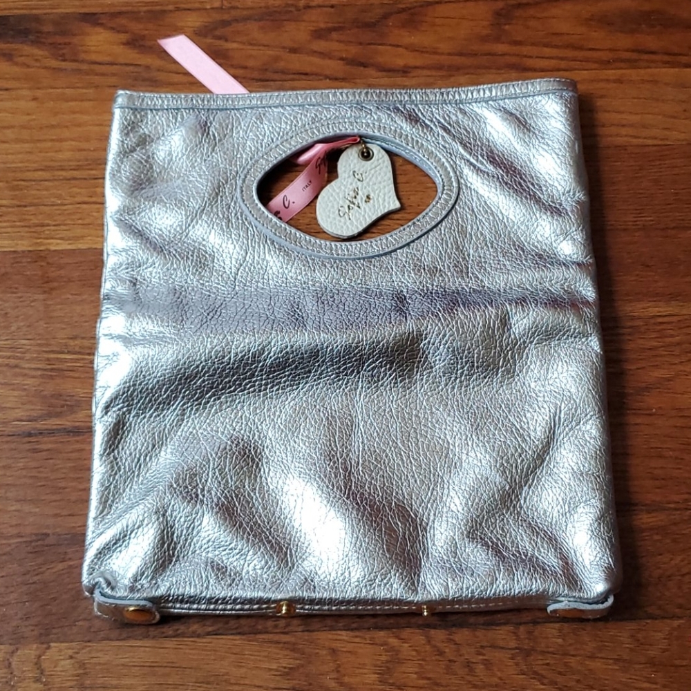 Sofia C. Italian Leather Handbag in Silver
